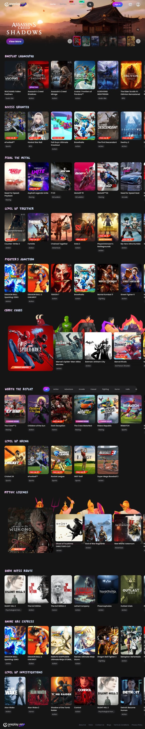 One Play online gaming platform website designed by Webconstructive